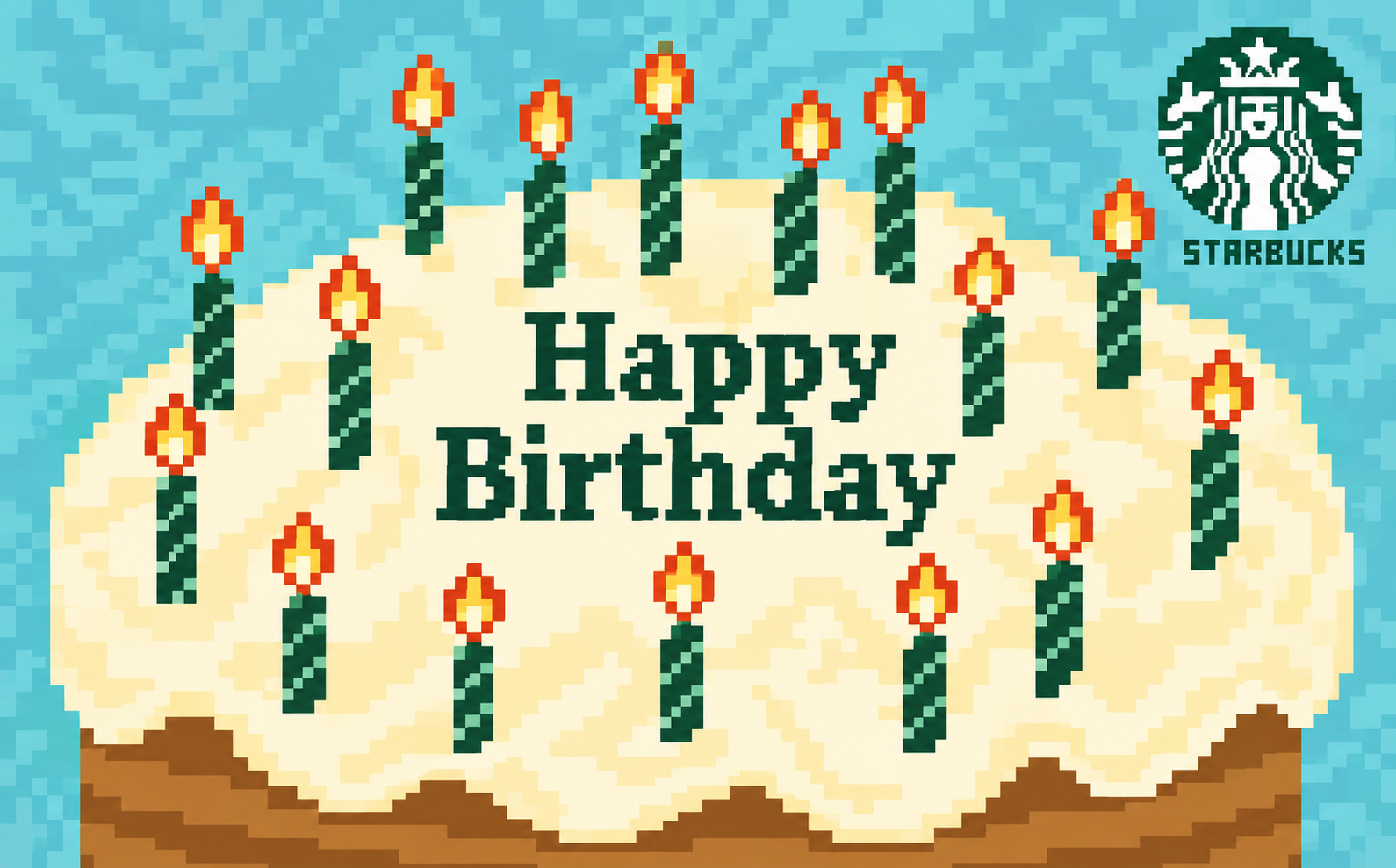 Pixel-art Starbucks birthday cake gift card